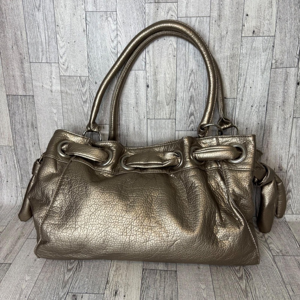 Y2K Metallic Bronze Textured Hobo Shoulder‎ Bag Large Tote Purse Faux Leather
